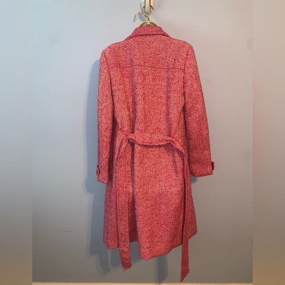 Express pink white tweed long belted car coat Chic size small open front wool - Picture 5 of 10